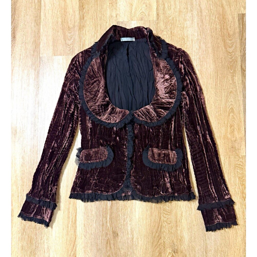 Alberto Makali Womens Velvet Jacket Ruffles Long Sleeve Victorian Steam Punk VTG